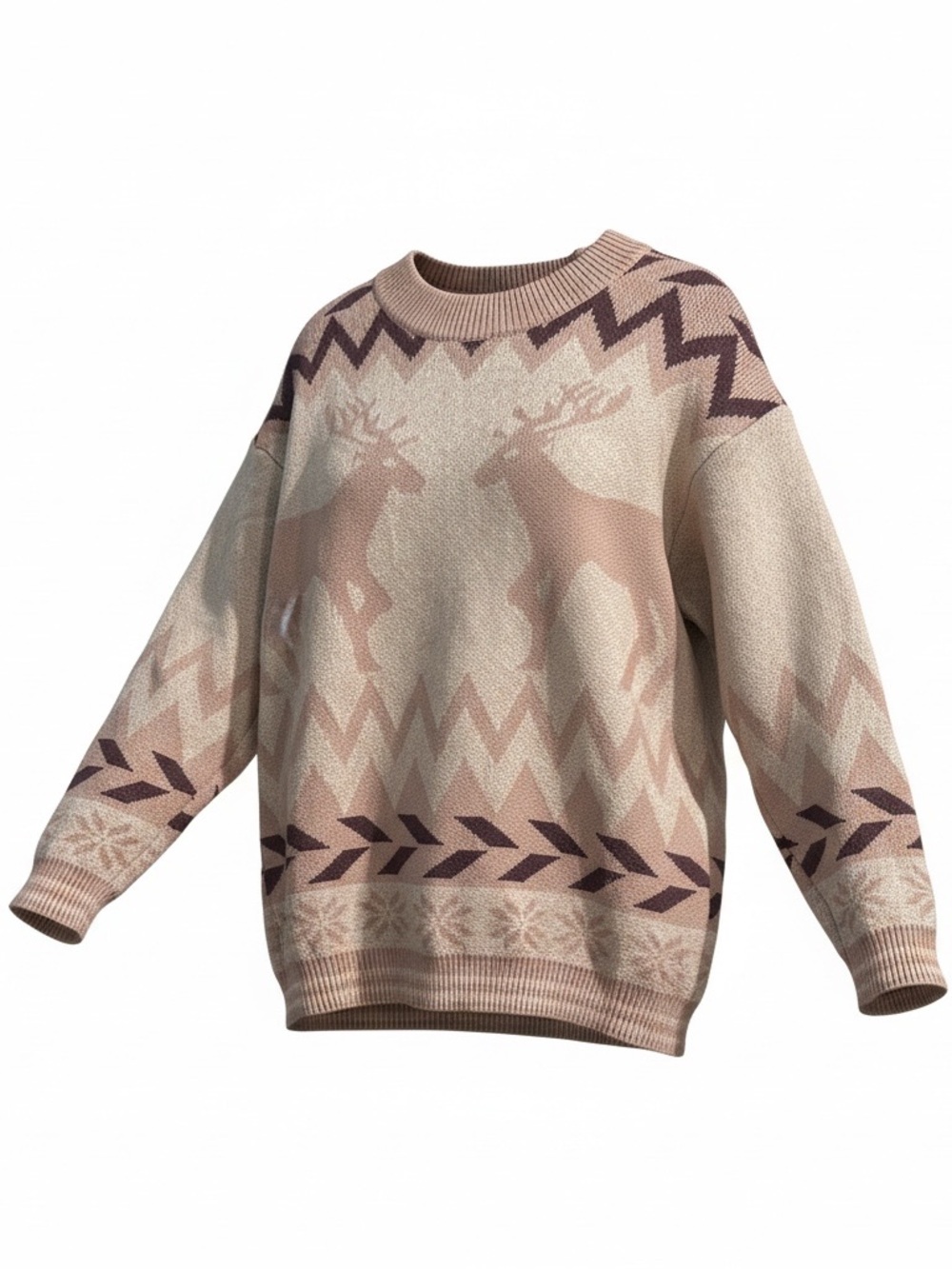 Heimish Cozy tan & brown vintage Reindeer Crewneck Sweater